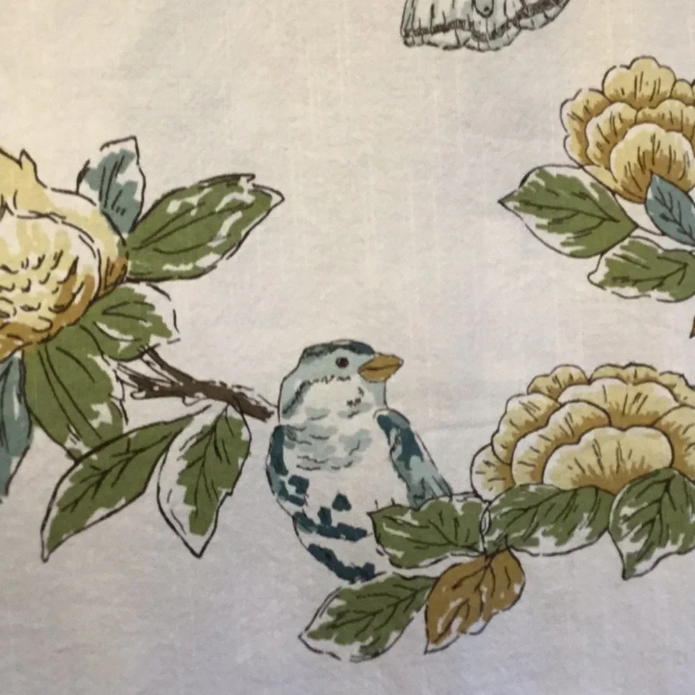 Floral & Bird Print Shower Curtain in Off White, Green, Gold